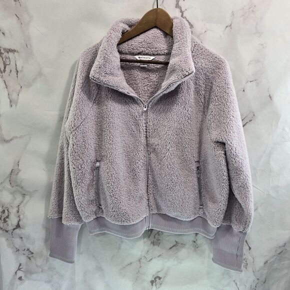 Athleta Jacket Womens XL Purple Full Zip Sherpa Teddy Fuzzy Fleece Lavender - Picture 1 of 10